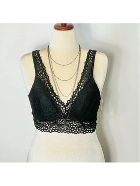 Prima Valentina Bralette Full Figure Lace Deep V Font & Back Color Black Size 1X